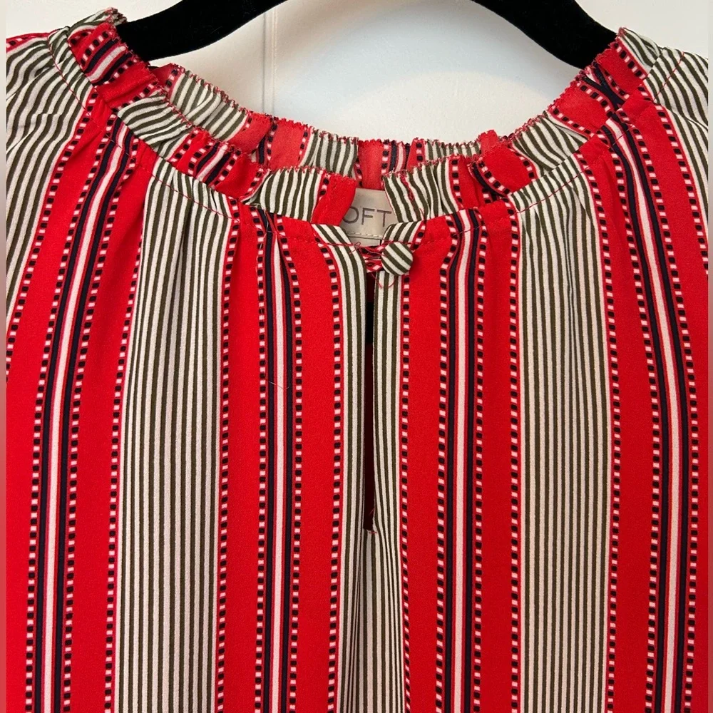 Loft Petites Size XXSP Red and Navy Striped Dress - Picture 4 of 5